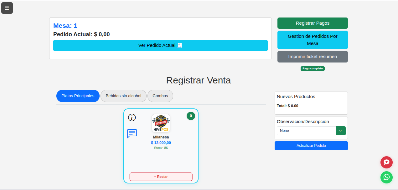 Vista del panel de mesas de HivePOS - gestión de salón en tiempo real